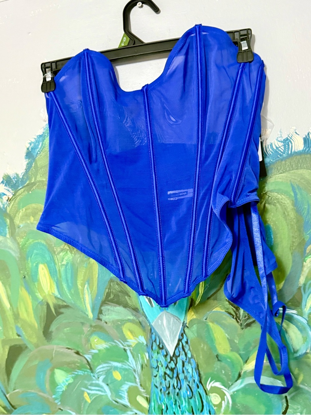Fashion Nova Electric Blue Sheer Corset Bodysuit